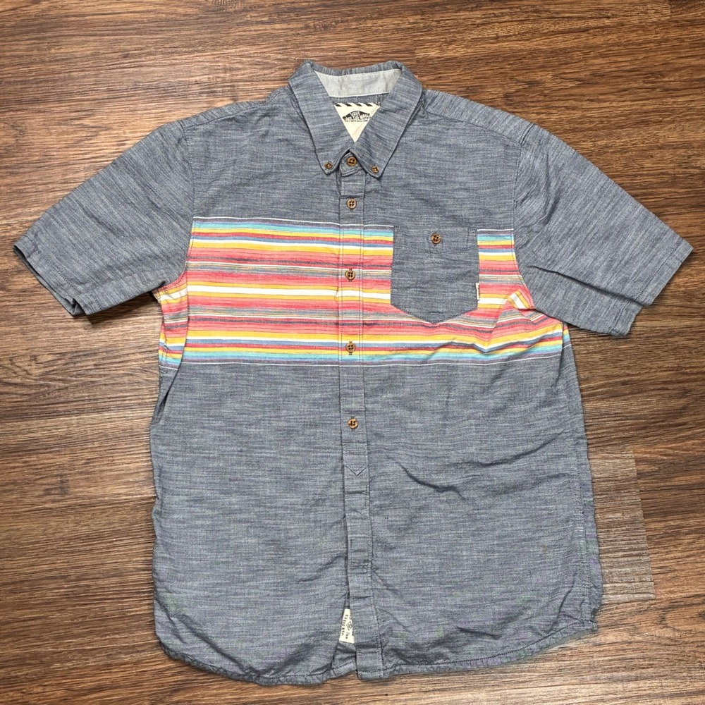 Vans Off The Wall Men's M Short Sleeve Button Up Shirt Stripe Colorblock Pocket